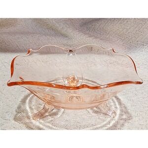 Pink Depression Glass 3 Footed Bowl Candy Nuts Bubbles in Glass